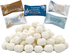 The Dreidel Company Bible Verses Buttermints in a 55-piece bag, ideal for party favors.