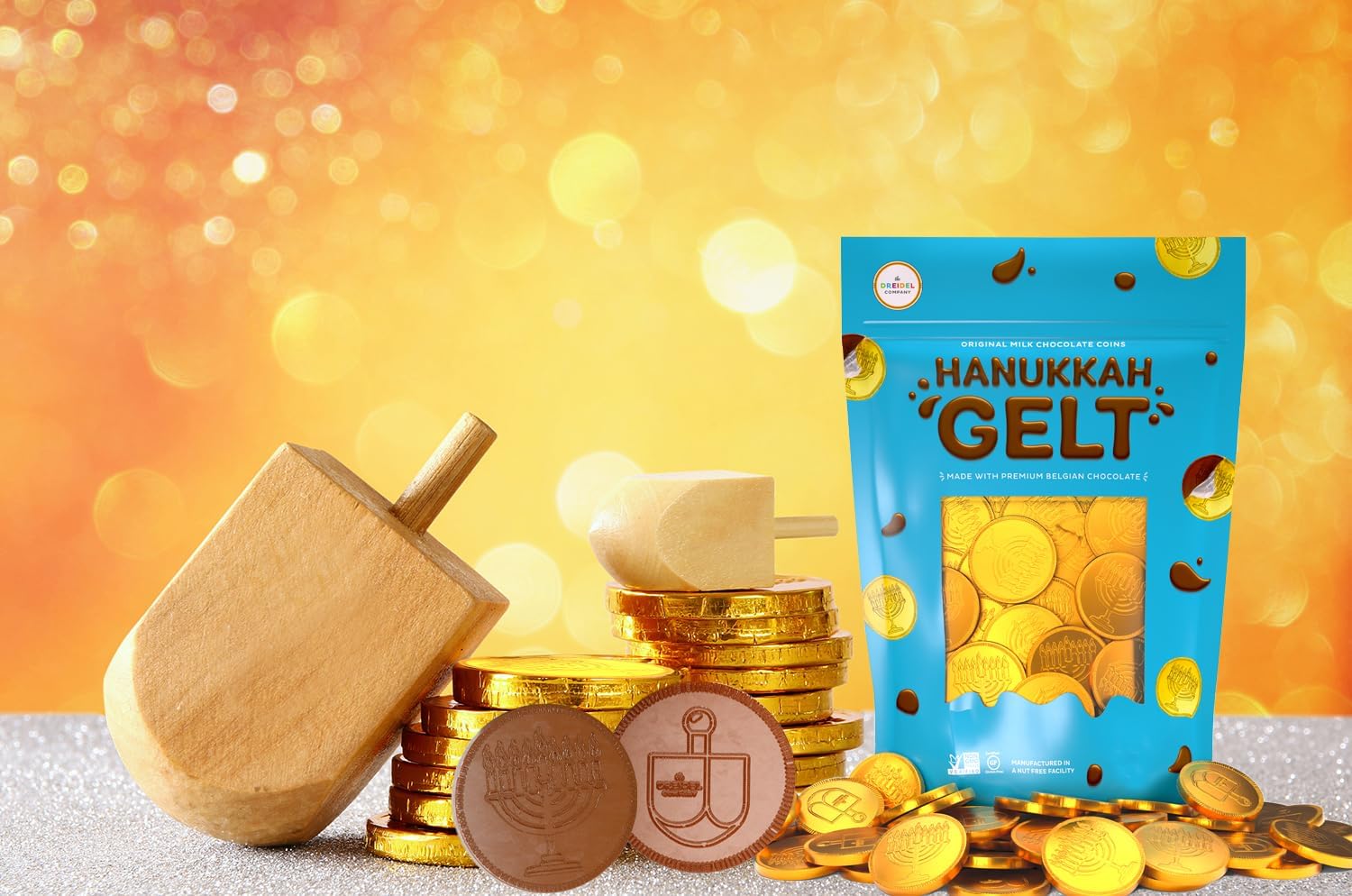 Gelt fillers in goody bags from The Dreidel Company enhance party favors.