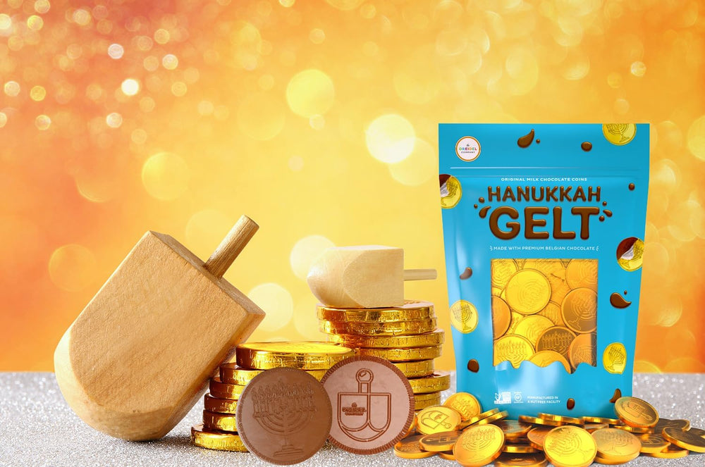 Gelt fillers in goody bags from The Dreidel Company enhance party favors.