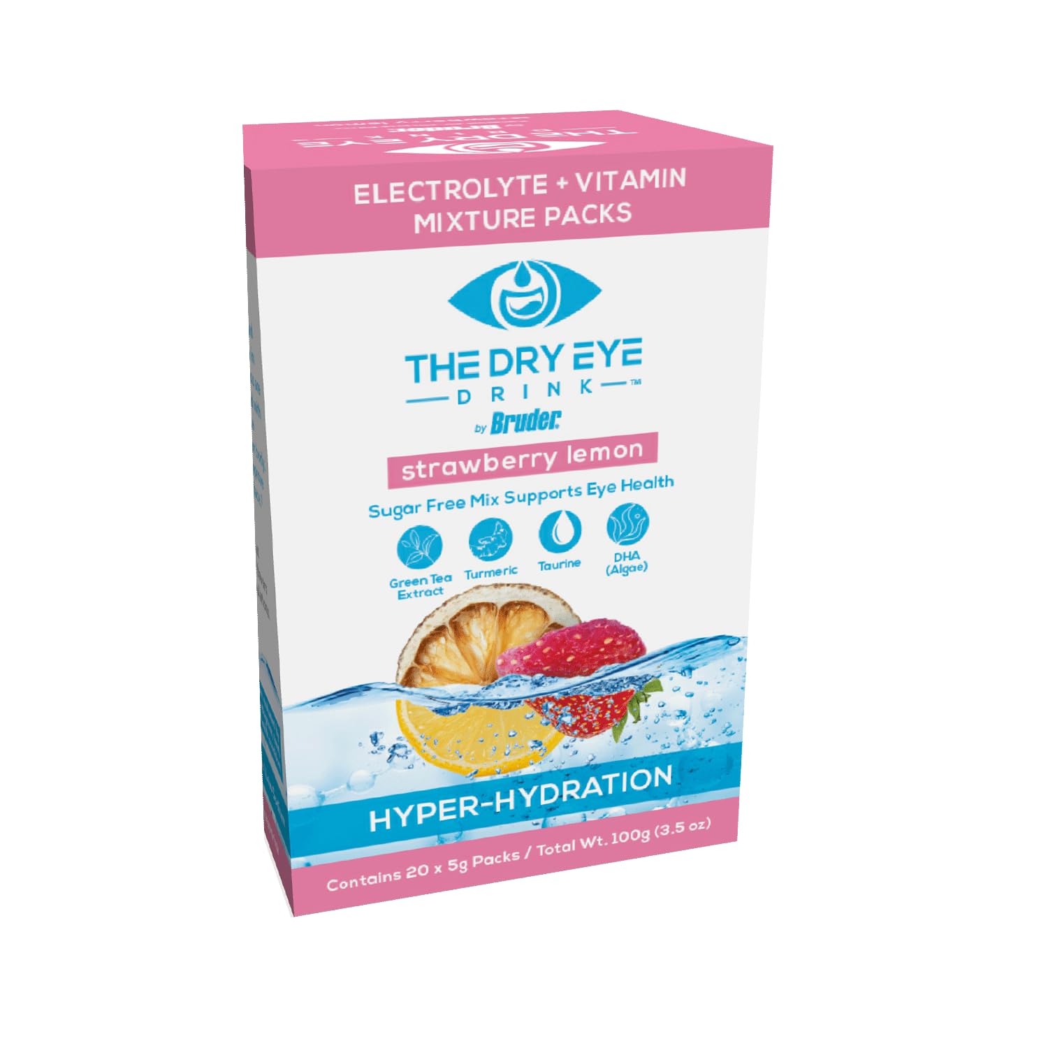 The Dry Eye Drink glass of water with flavorful mix for fast hydration