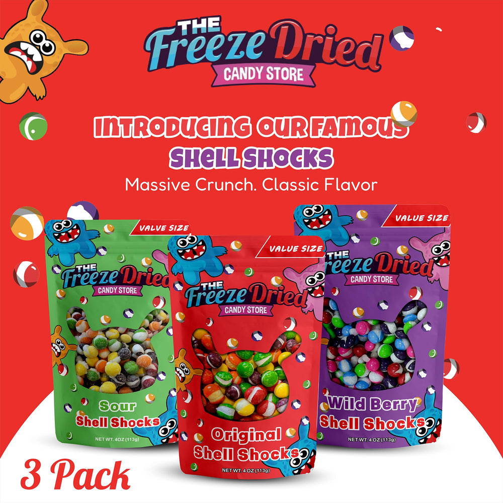 The Freeze Dried Candy Store Sour Shell Shock 4oz—tangy bite for a fun surprise.