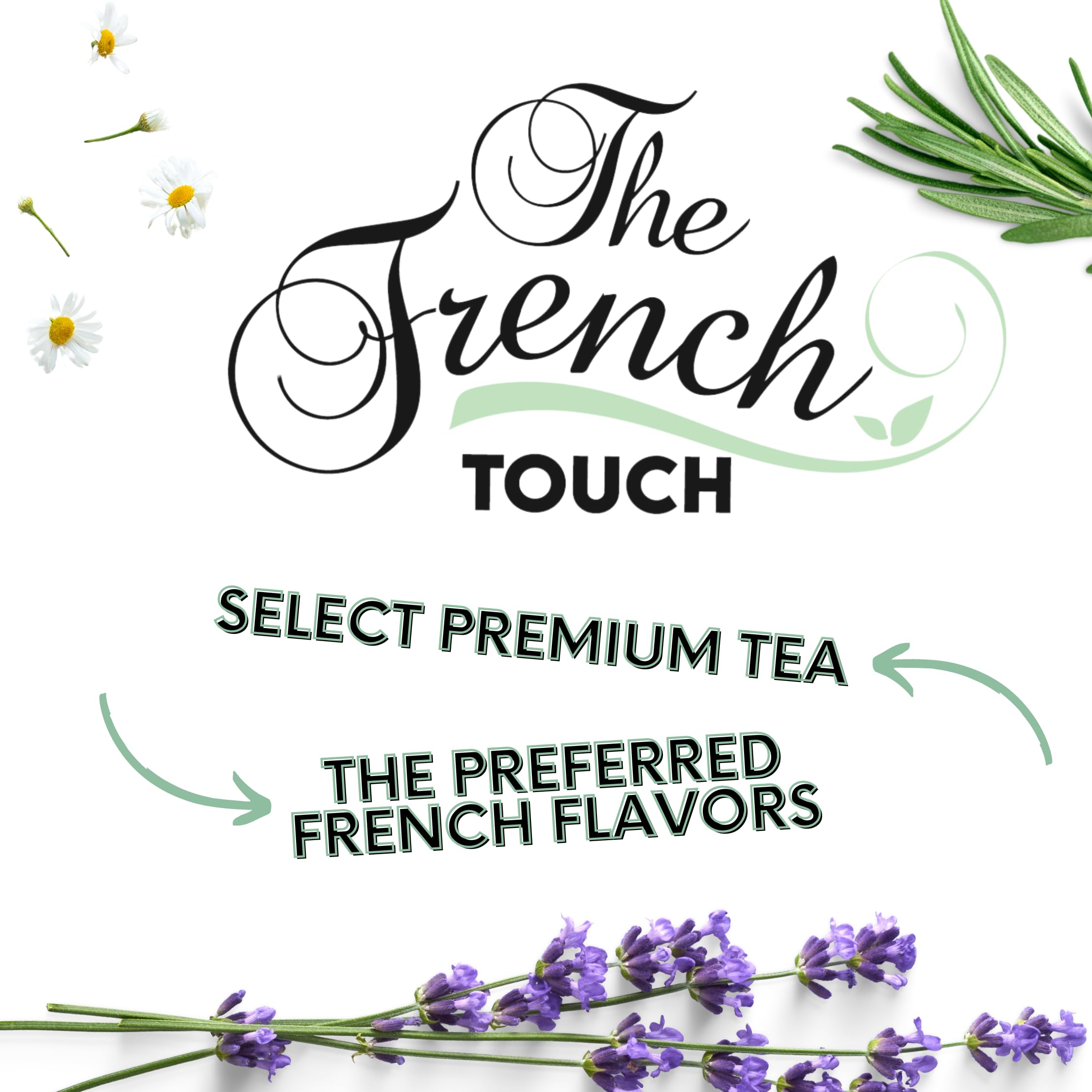 The French Touch Lemon Verbena Tea biodegradable bags close-up reinforces eco-friendly packaging.