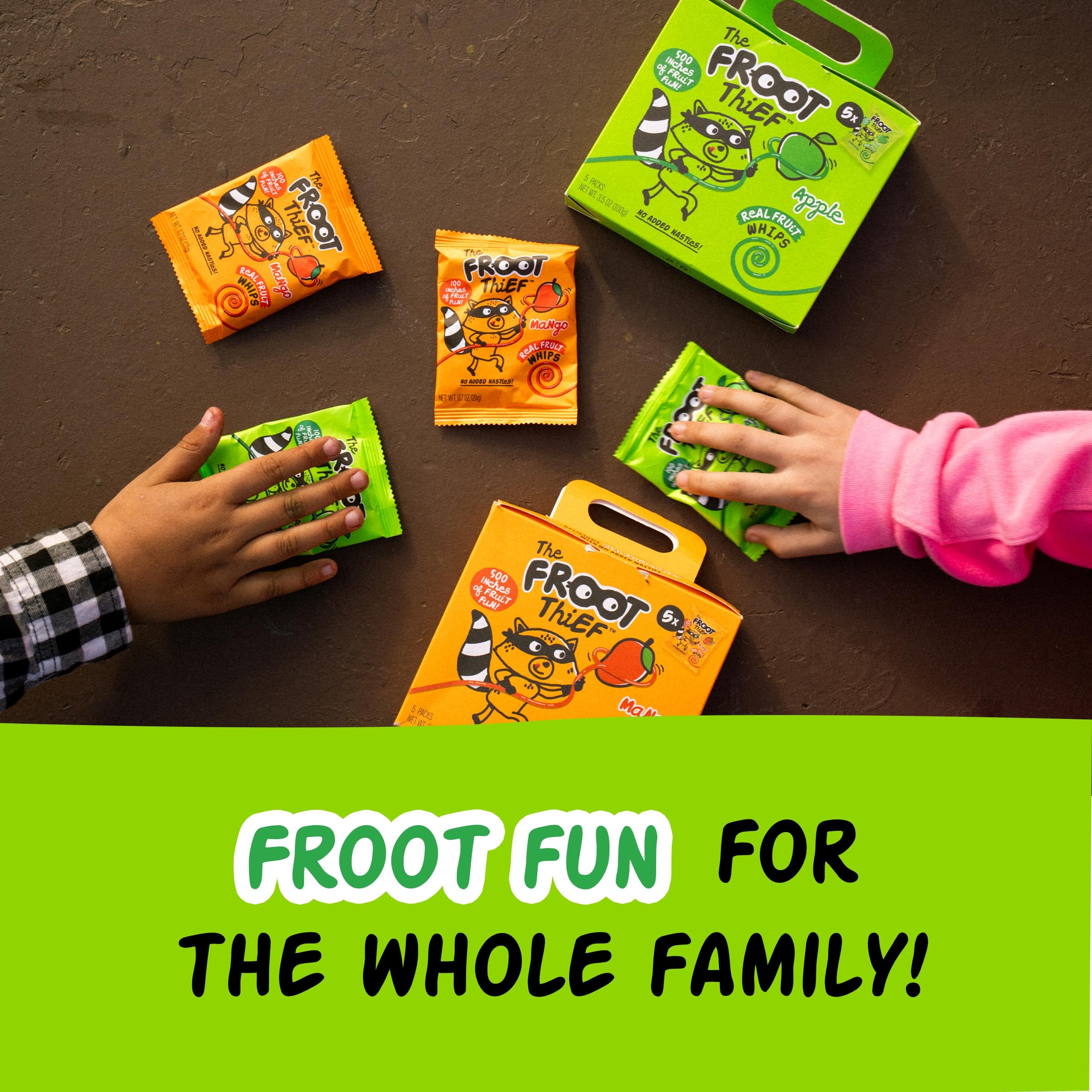 The Froot Thief Apple Snack Whips ready in lunchboxes inspires midday energy.