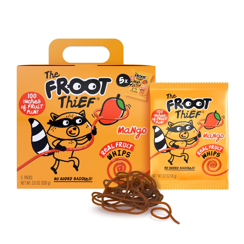 The FROOT Thief Mango real fruit snack whip, perfect for school lunches