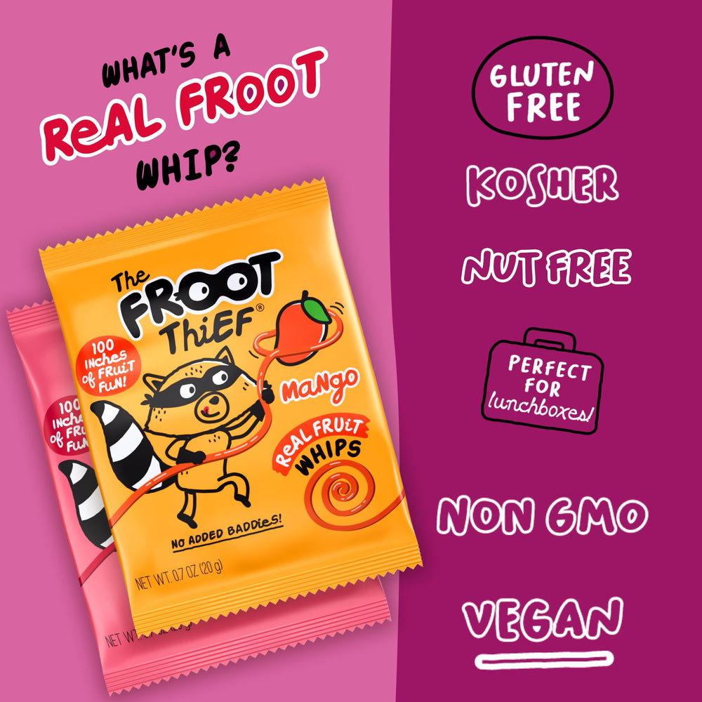 The FROOT Thief Mango Whip pack, perfect on-the-go snack for kids.