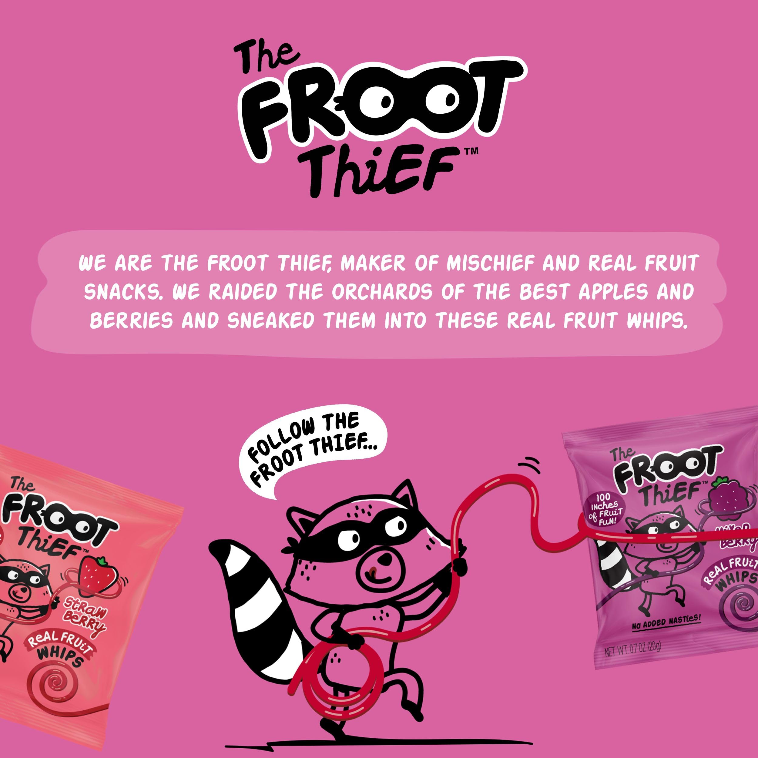 The FROOT Thief nine-foot fruit snack unraveled into colorful ribbons.