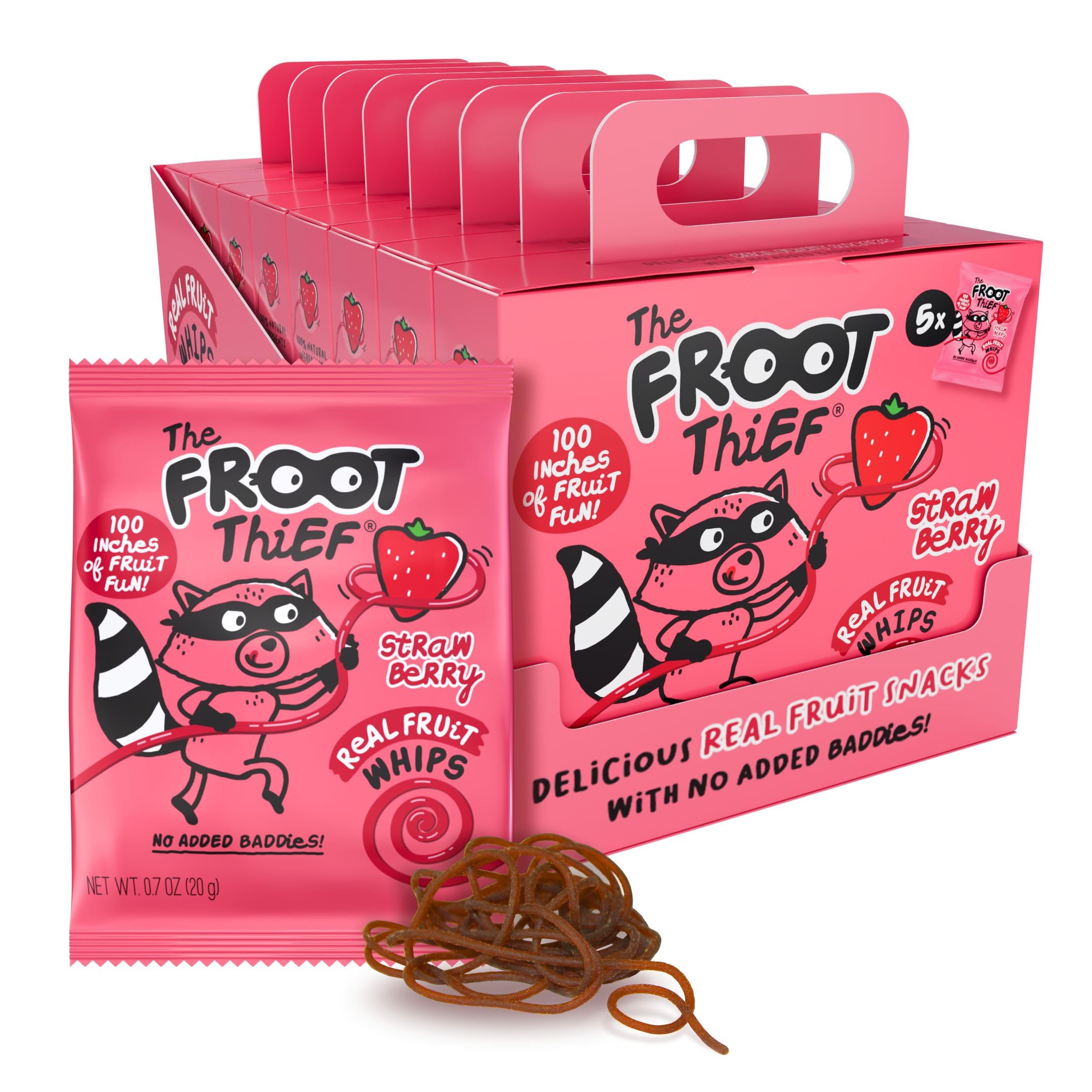 The FROOT Thief Real Fruit Snack Whips strawberry 40-pack for school lunches.