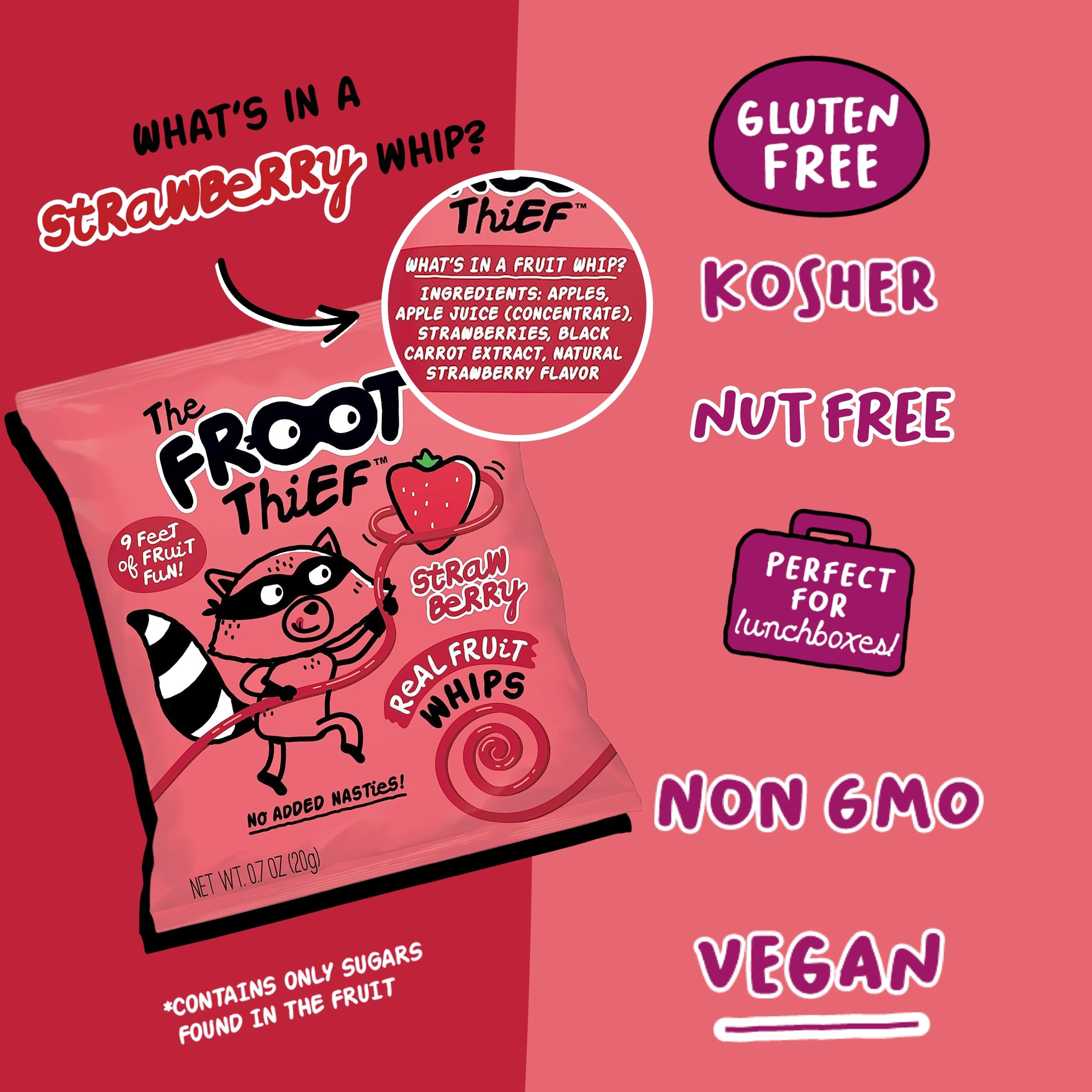 The FROOT Thief strawberry whip close-up shows a fruity treat.