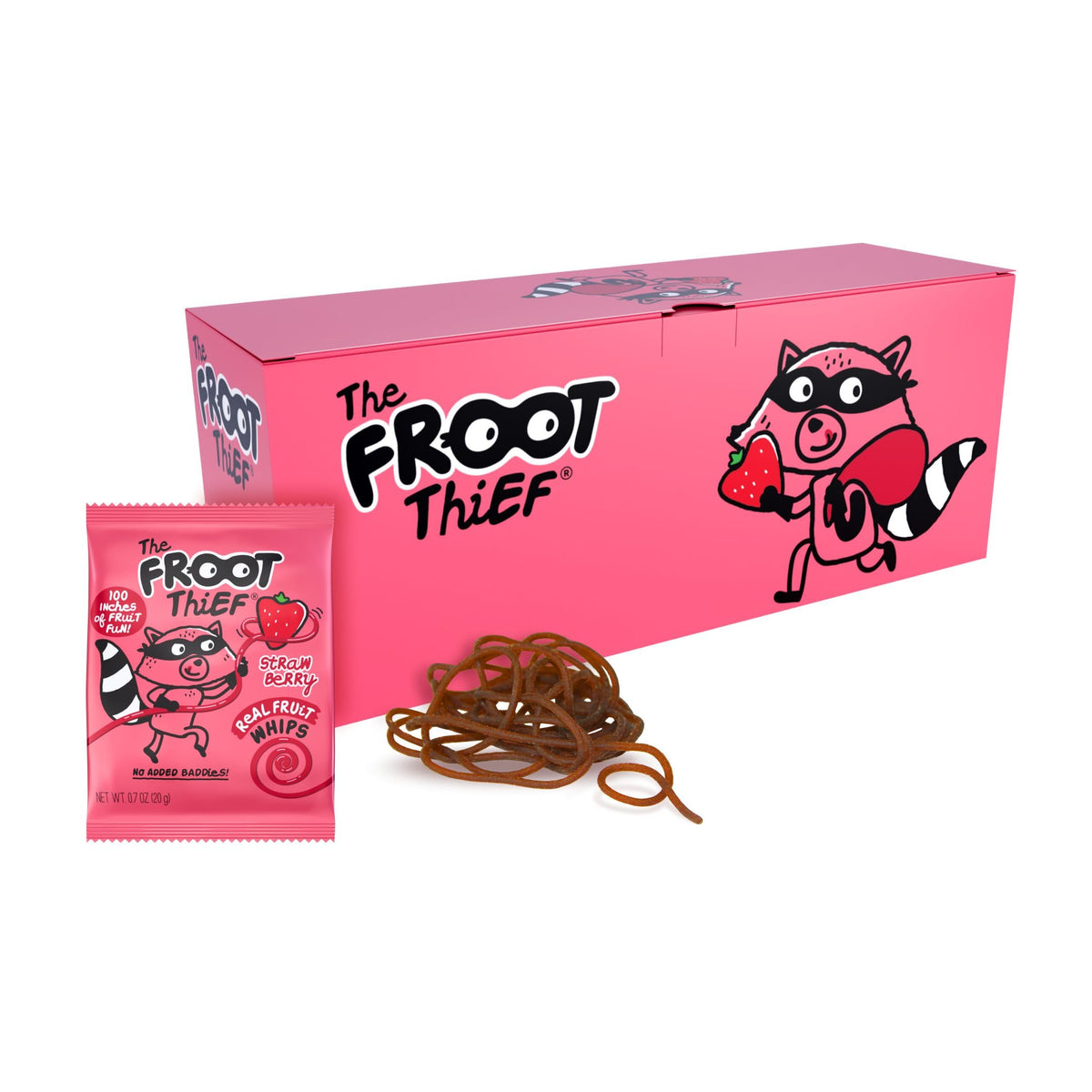 The FROOT Thief Real Fruit Snack Whips packaging designed for school lunches