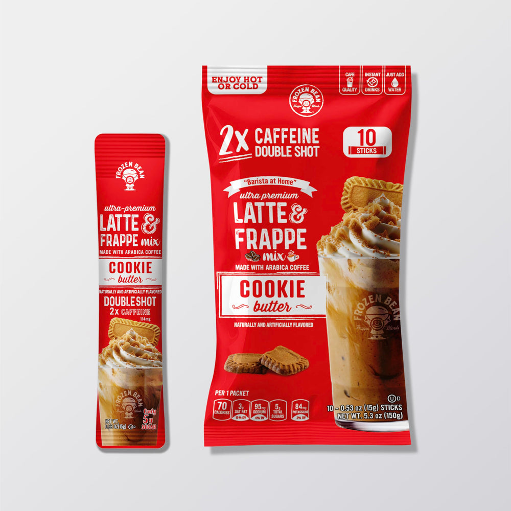 The Frozen Bean cookie butter frappe mix swirls into a creamy cup for a cozy caffeine treat.