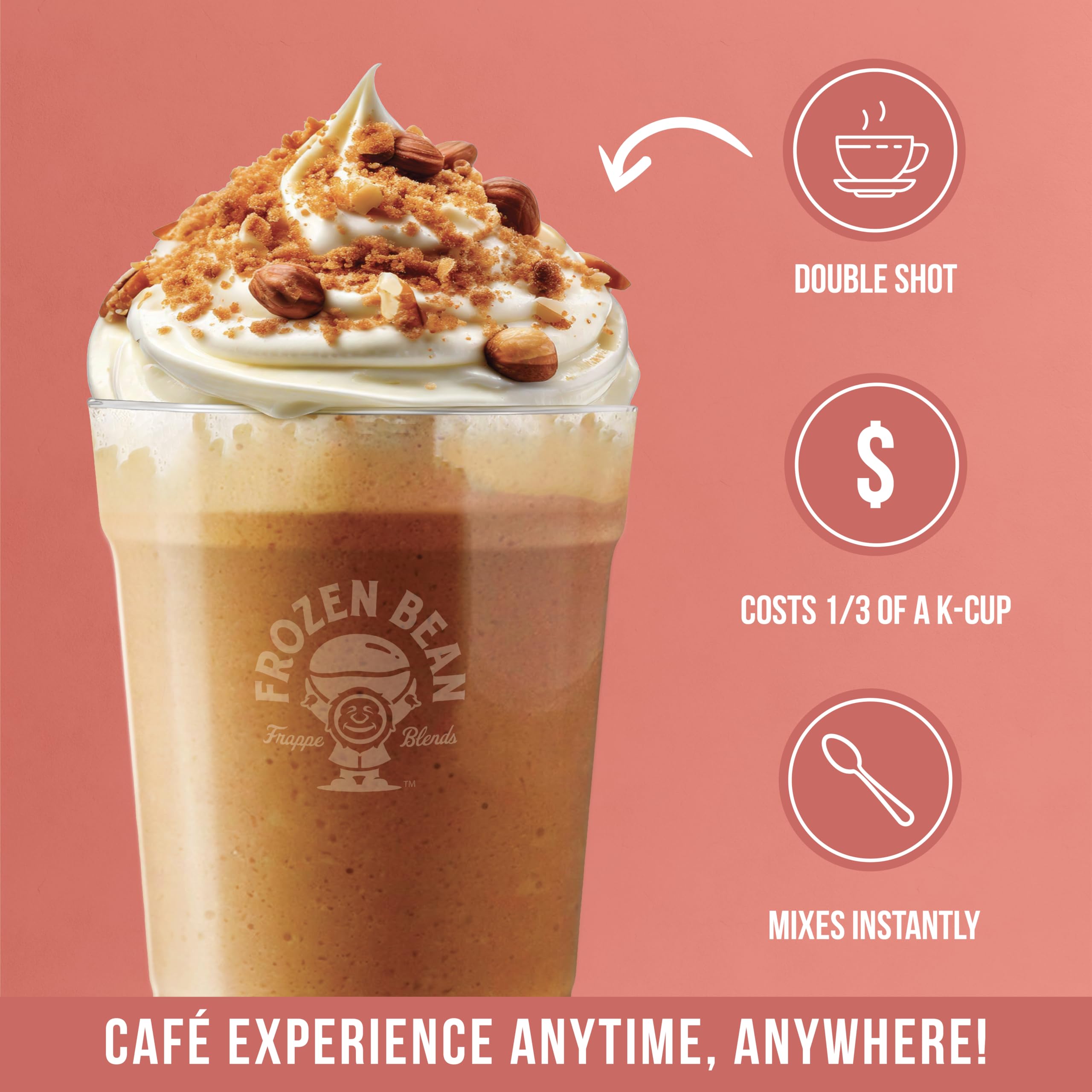 The Frozen Bean hazelnut frappe blended glass captures a creamy drink ready in minutes.