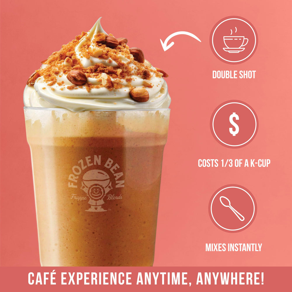 The Frozen Bean hazelnut frappe blended glass captures a creamy drink ready in minutes.