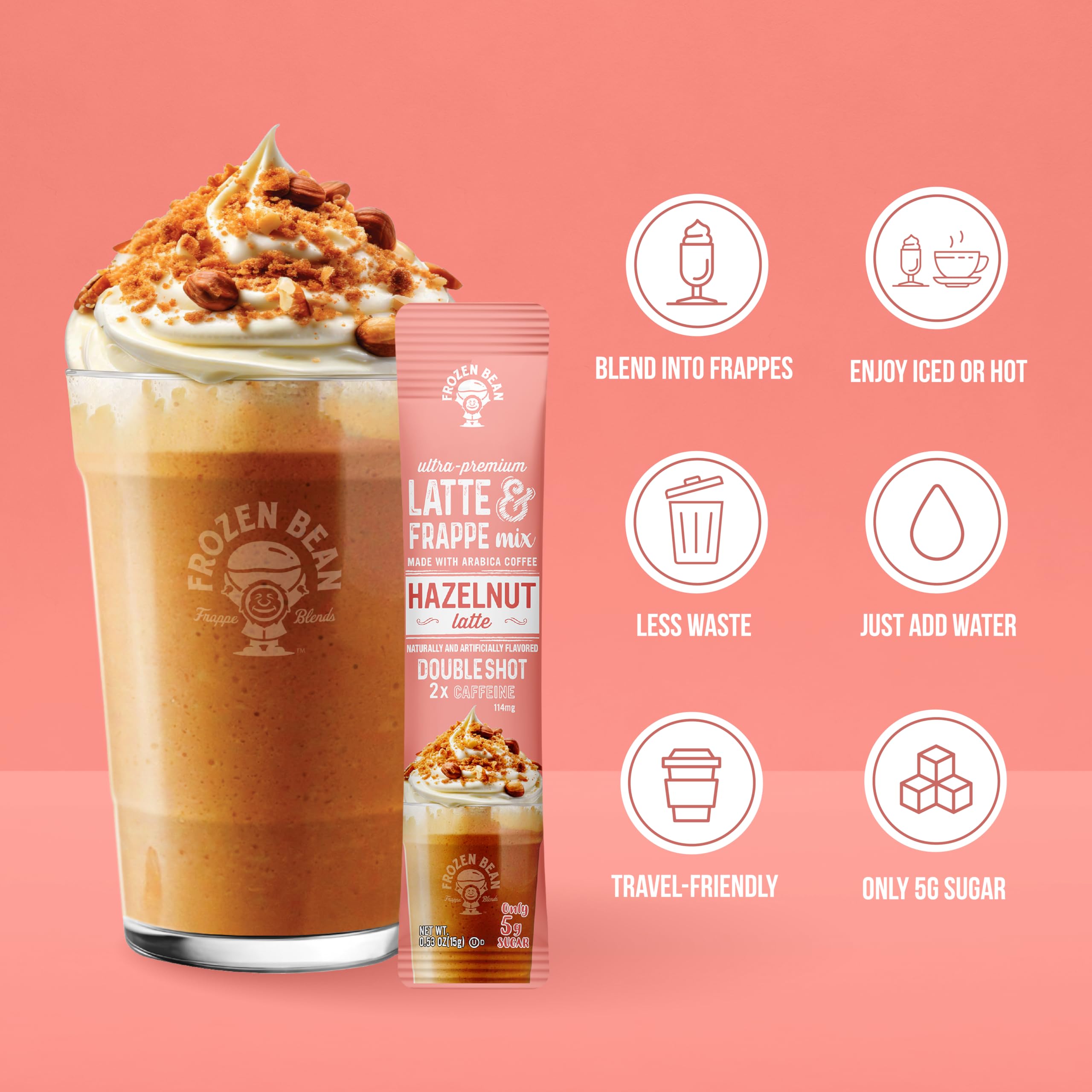 The Frozen Bean hazelnut frappe steaming mug reveals a cozy latte moment with rich aroma.
