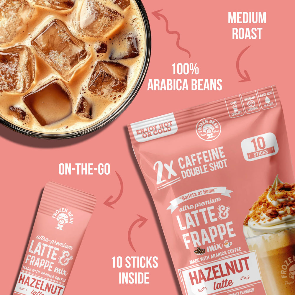 The Frozen Bean hazelnut frappe sticks arranged showcase premium ingredients for authentic cafe flavor.