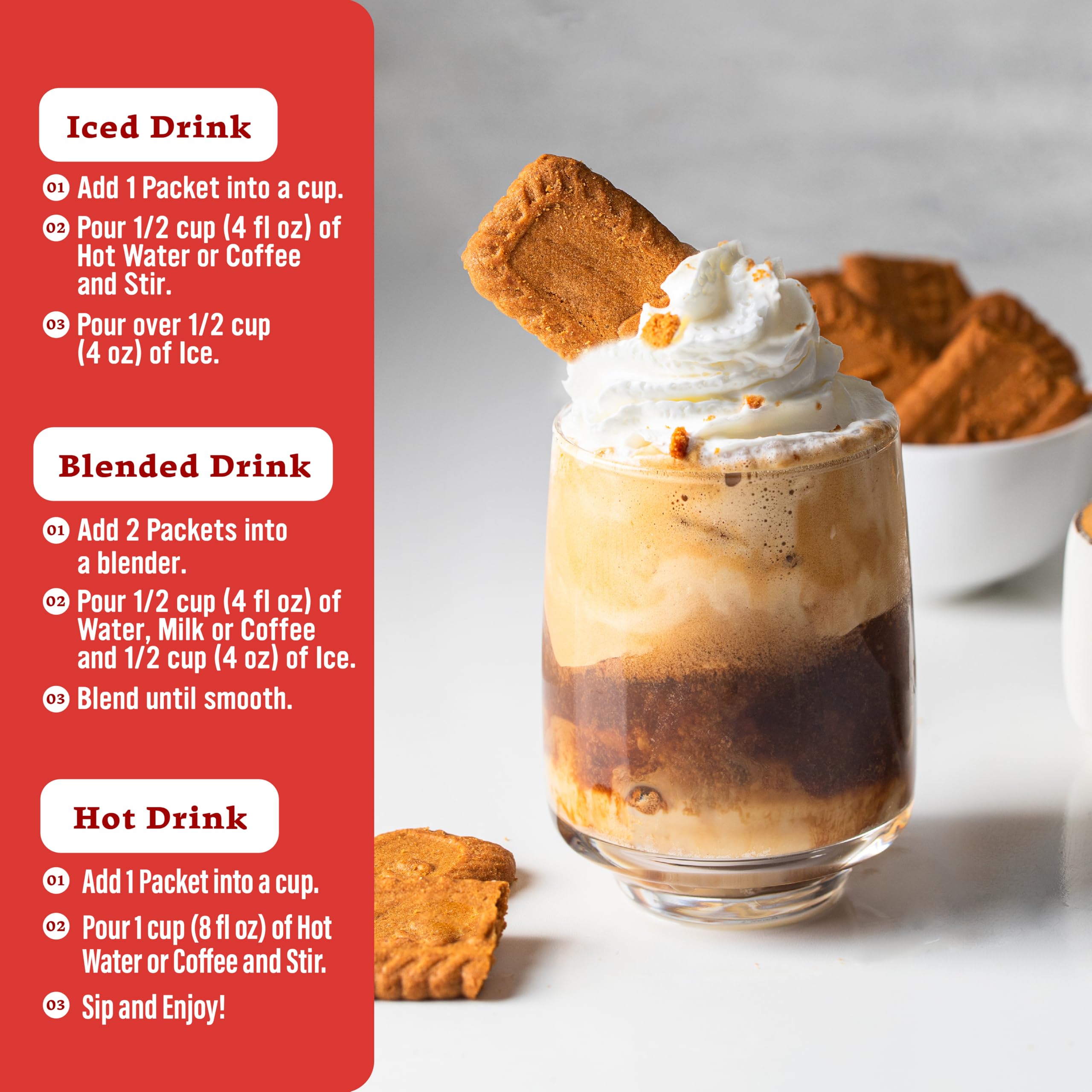 Iced frappe in a glass shows refreshing versatility with ice and the mix.