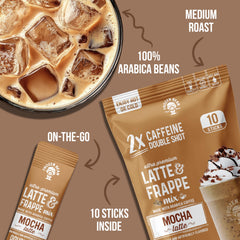The Frozen Bean iced frappe with ice highlights refreshing caffeine when cool.