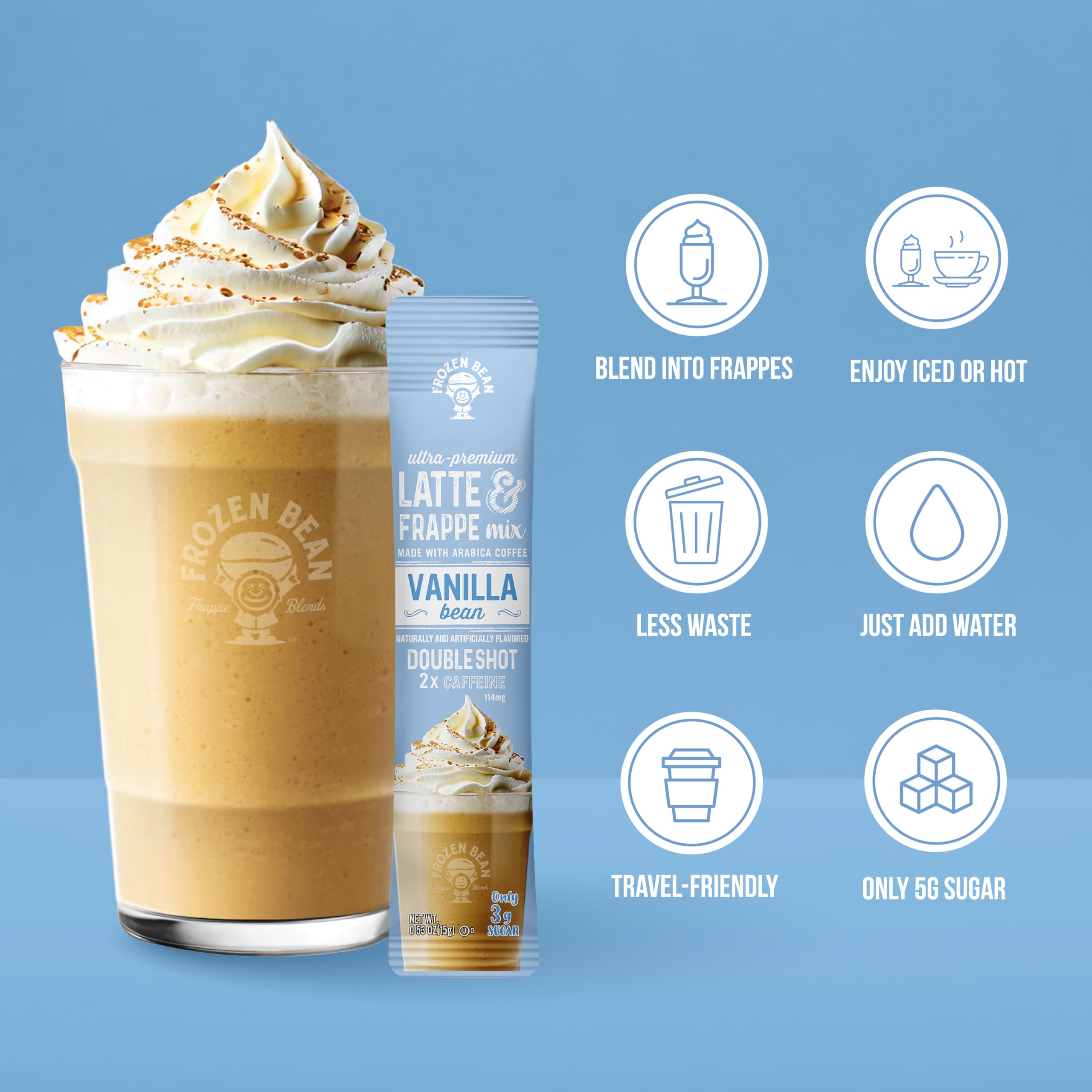 The Frozen Bean Vanilla Bean Frappe hot latte serve with creamy vanilla aroma.