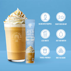 The Frozen Bean Vanilla Bean Frappe hot latte serve with creamy vanilla aroma.