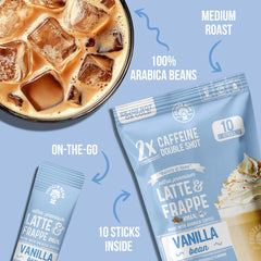 The Frozen Bean Vanilla Bean Frappe iced frappe cup for refreshing texture.