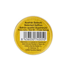 The Gathering of Saffron 2g pack label signaling authenticity and premium sourcing for recipes.