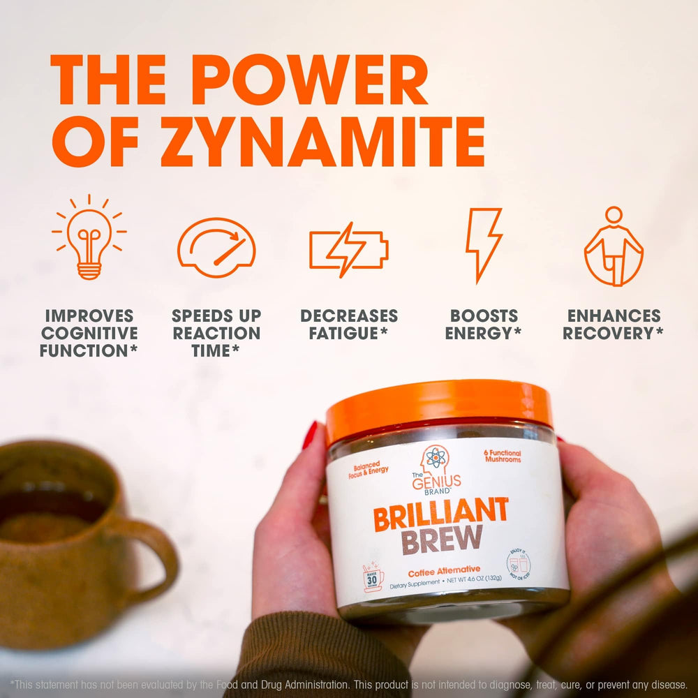 The Genius Brand Genius Brilliant Brew ingredients arranged in bowls evoke natural, clean nourishment.