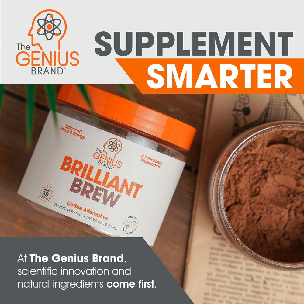 The Genius Brand Genius Brilliant Brew with non-GMO seal communicates quality and transparency.
