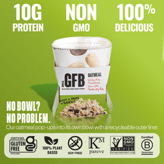 The GFB 10g plant-based protein claim on the oatmeal cup