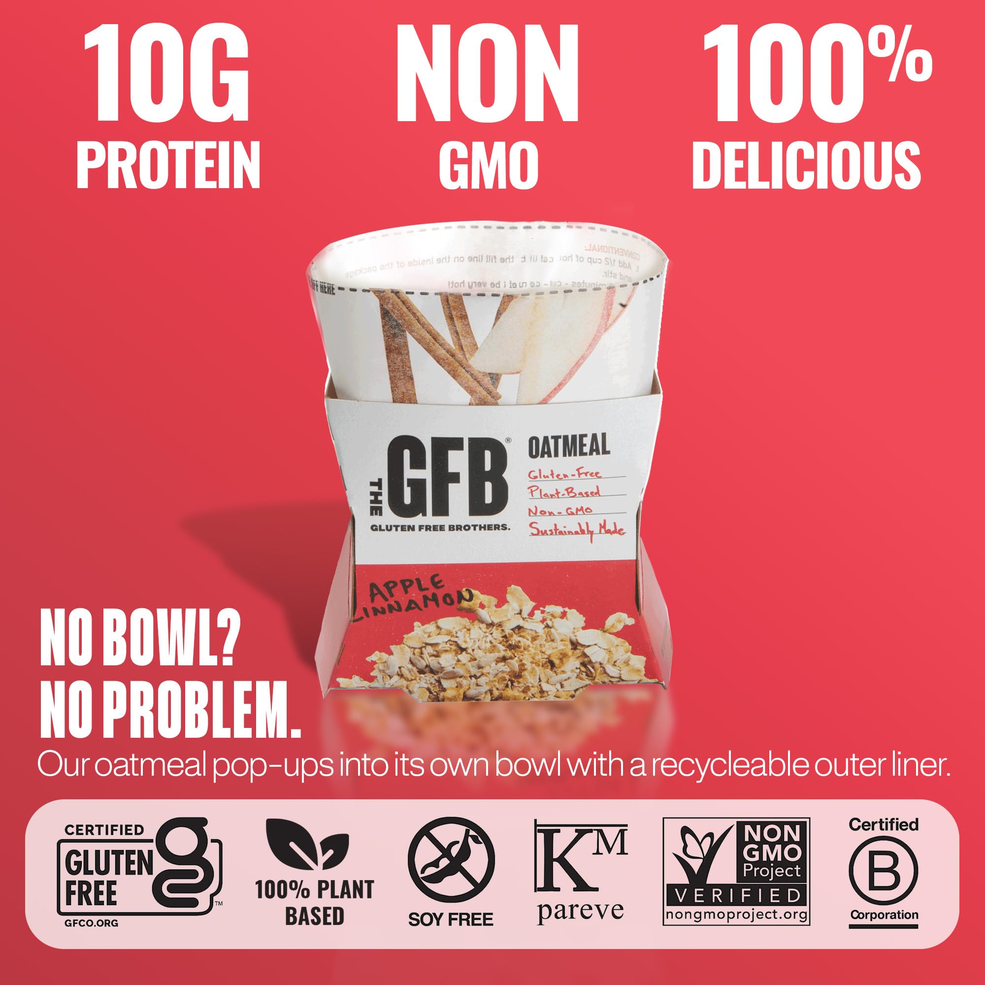 The GFB Apple Cinnamon Oatmeal Cups apple chunks with oats.