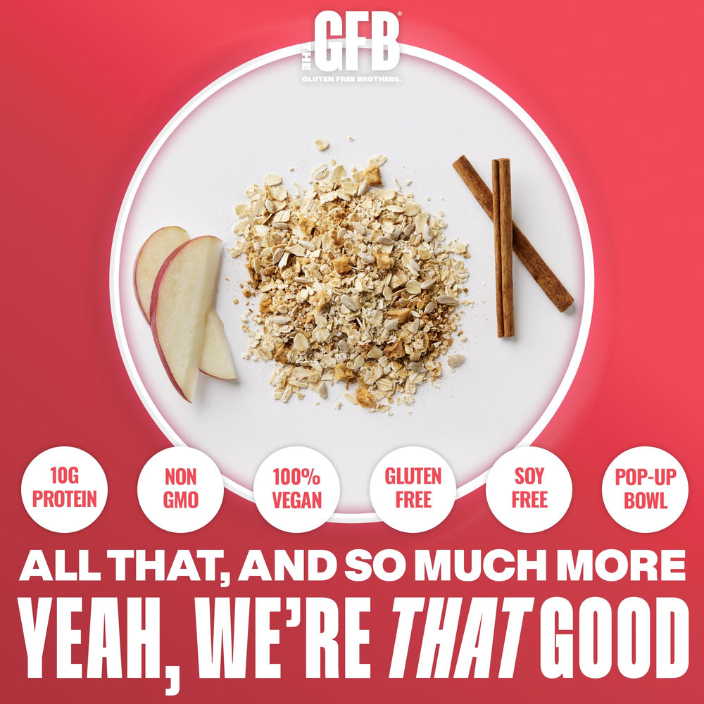 The GFB Apple Cinnamon Oatmeal Cups pressed pouch for hot oats.