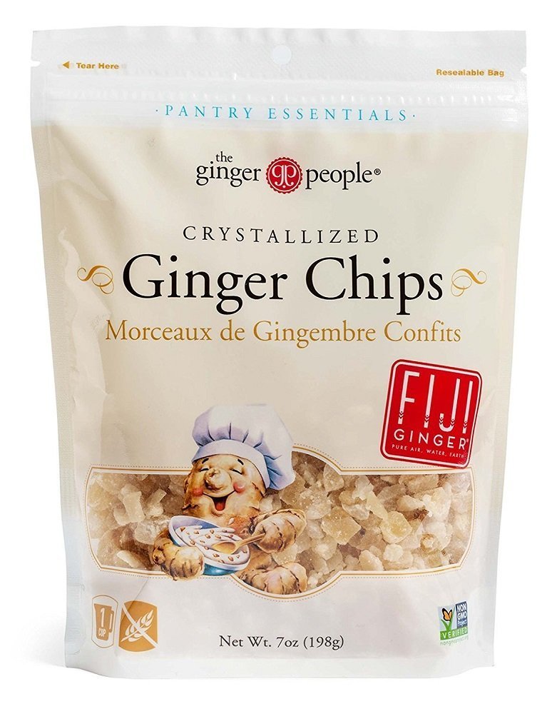 The Ginger People crystallized ginger chips in a 2-pack, ideal for snacking and baking.