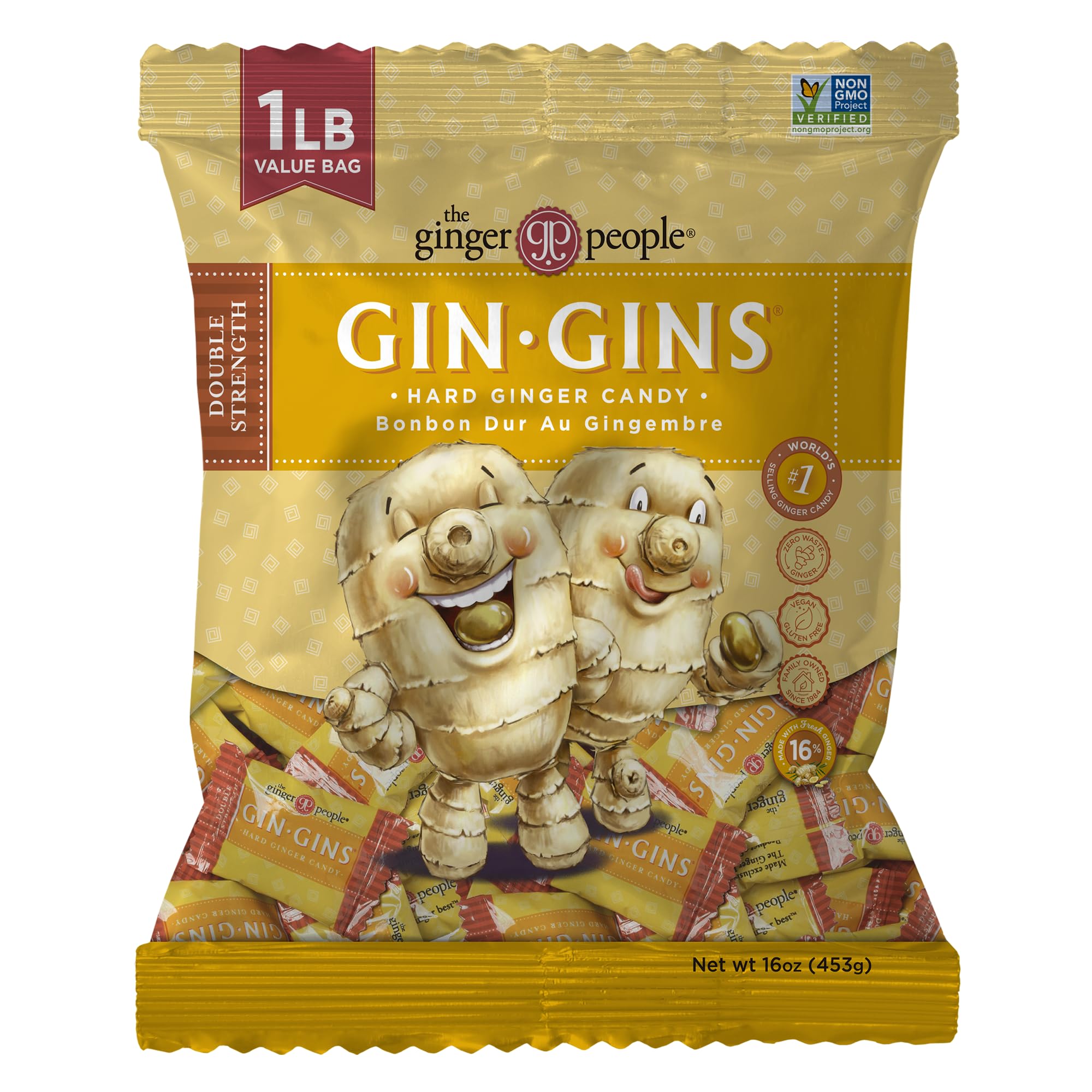 The Ginger People GIN GINS Double Strength ginger candy in a 1 lb bag for bold flavor