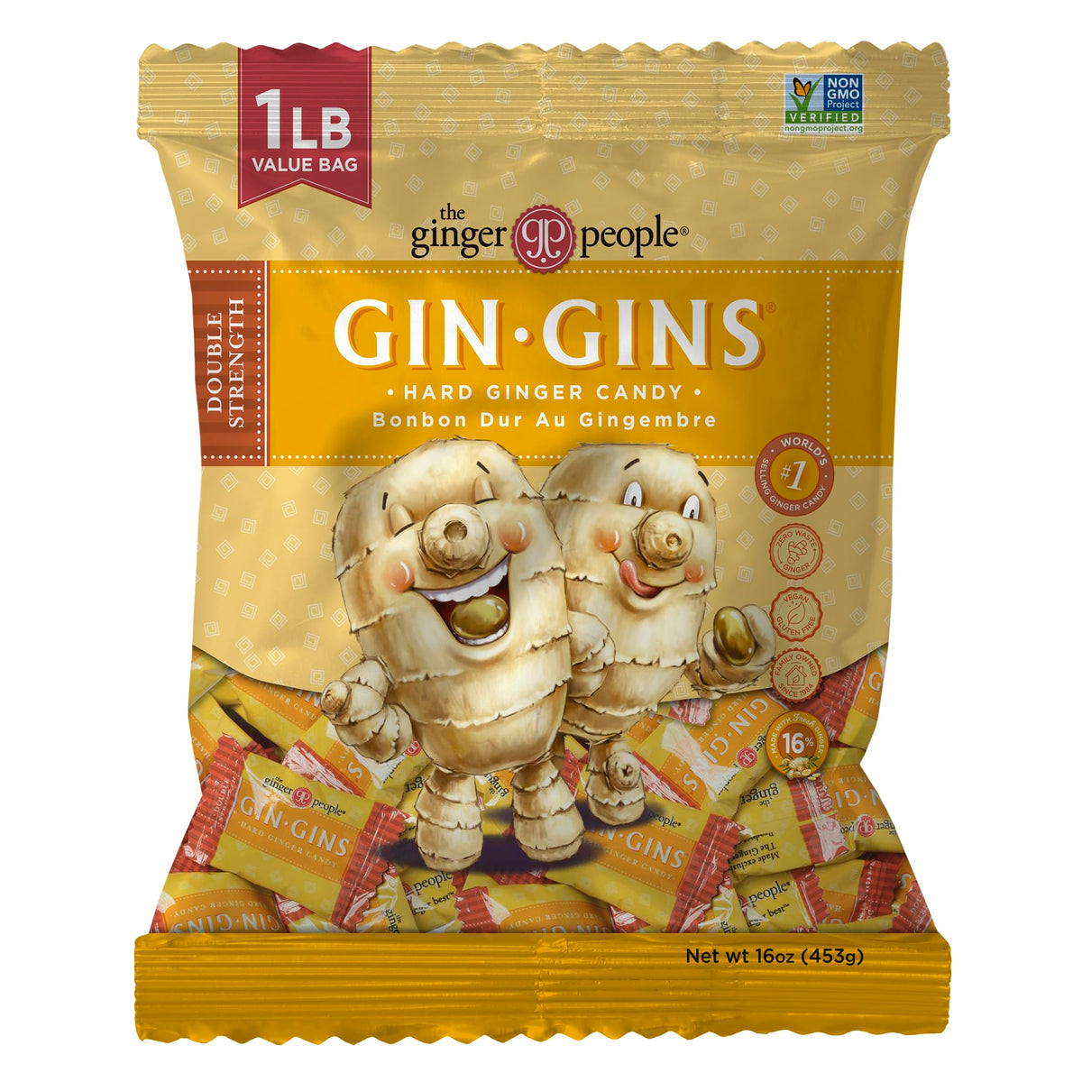The Ginger People GIN GINS Double Strength ginger candy in a 1 lb bag for bold flavor