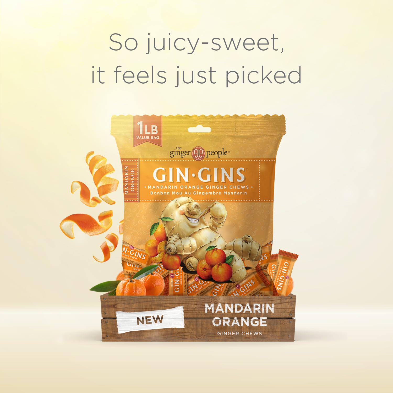 Fresh ginger chews texture from The Ginger People’s Mandarin Orange flavor.