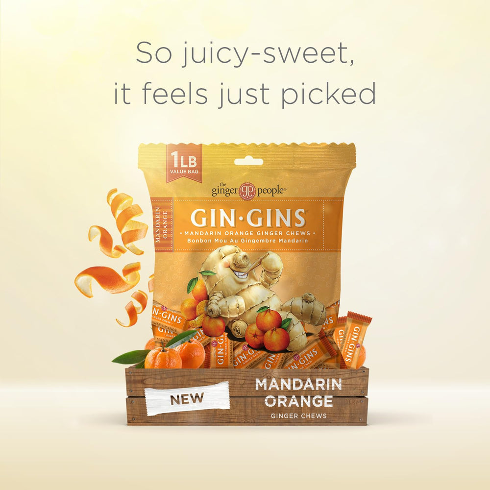 Fresh ginger chews texture from The Ginger People’s Mandarin Orange flavor.