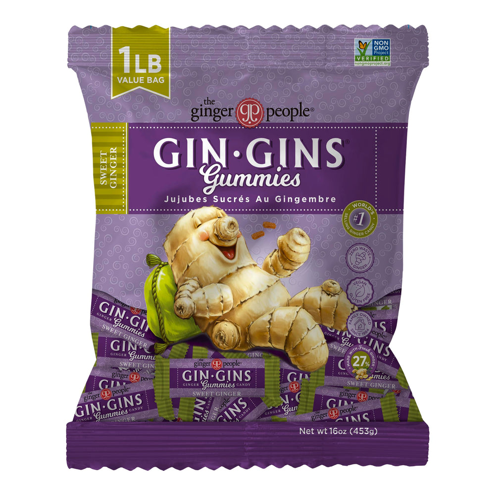 The Ginger People GIN GINS bag front view, ideal for on-the-go snacking.