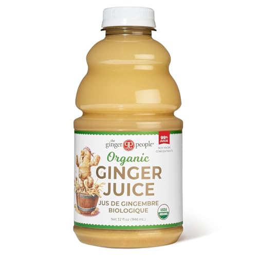 The Ginger People ginger juice label highlighting 99% pure organic content.