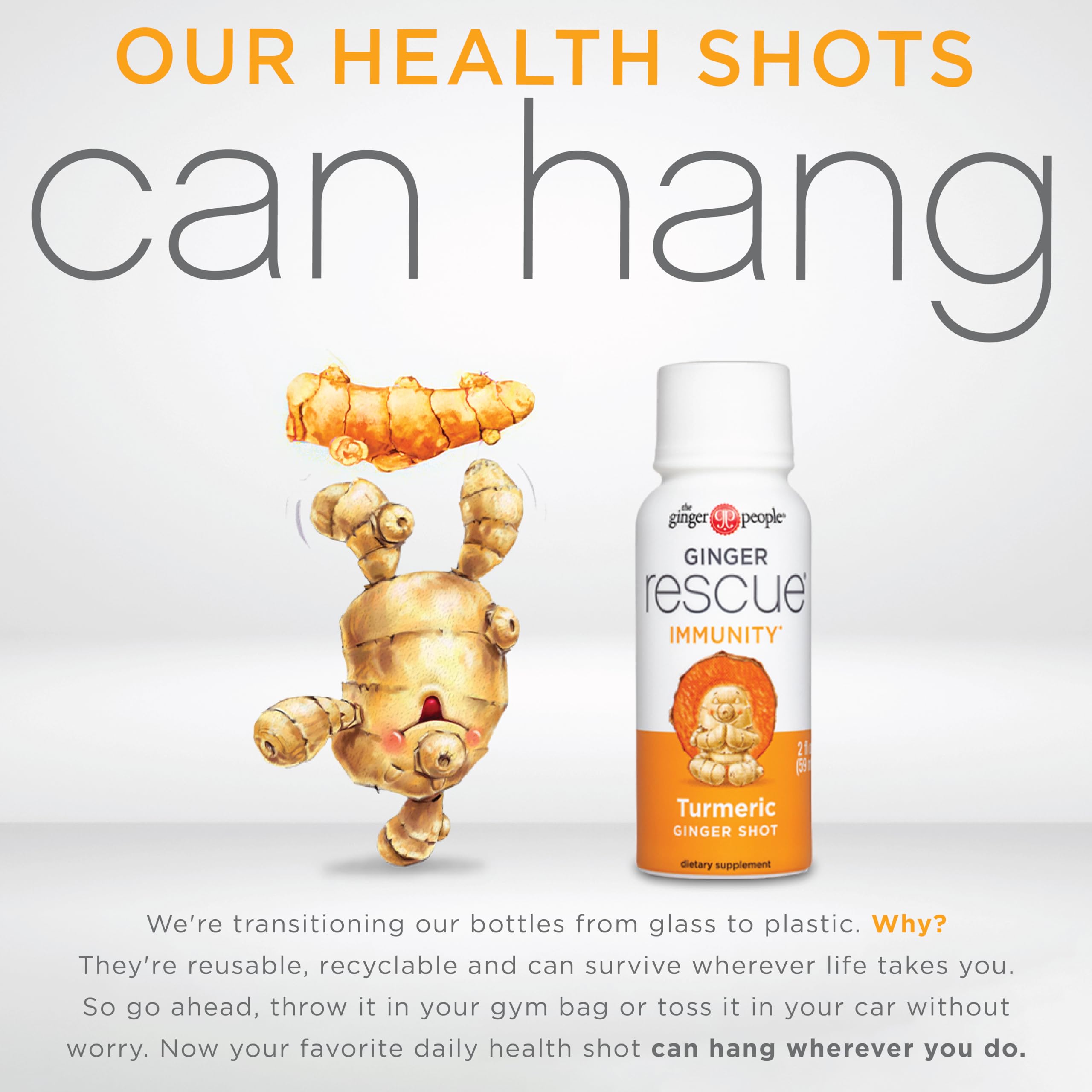 Chilled serving idea with a glass and Ginger Rescue Shots.