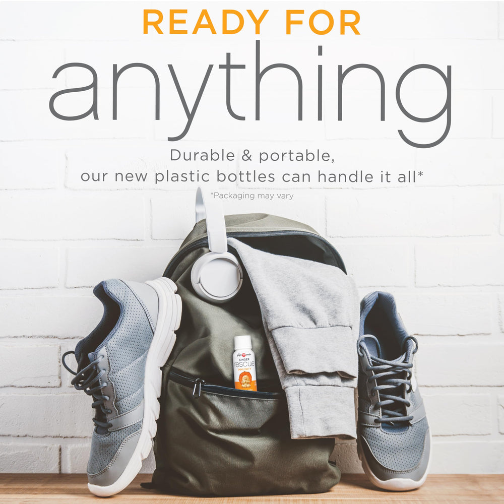 On-the-go lifestyle with gym bag and Ginger Rescue Shots ideal for workouts.