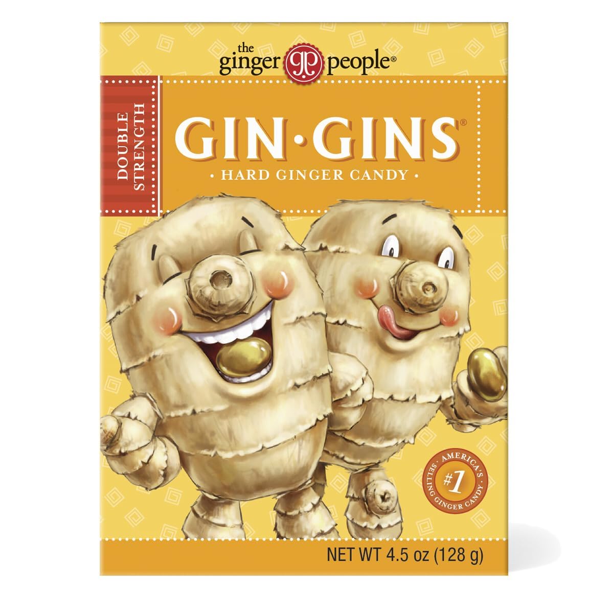 The Ginger People hard ginger candy in box showcases premium fresh ginger for on-the-go snacking.
