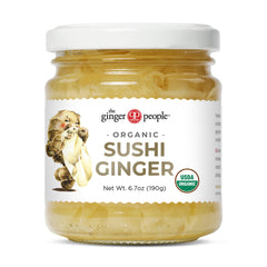 The Ginger People organic pickled ginger slices, vibrant and delicate, ideal to pair with sushi or sashimi.