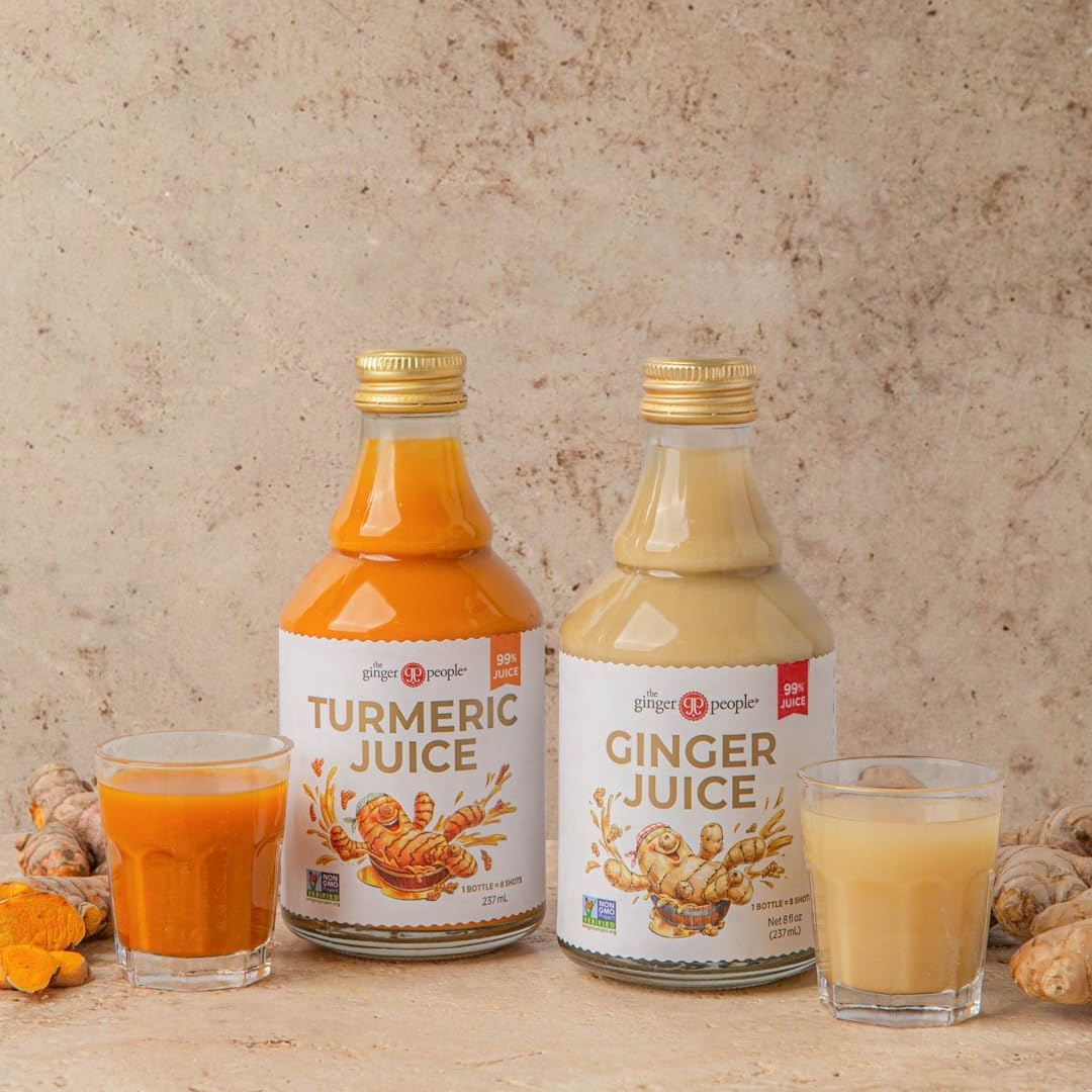 Two-bottle packaging emphasizes convenience and unsweetened juice.