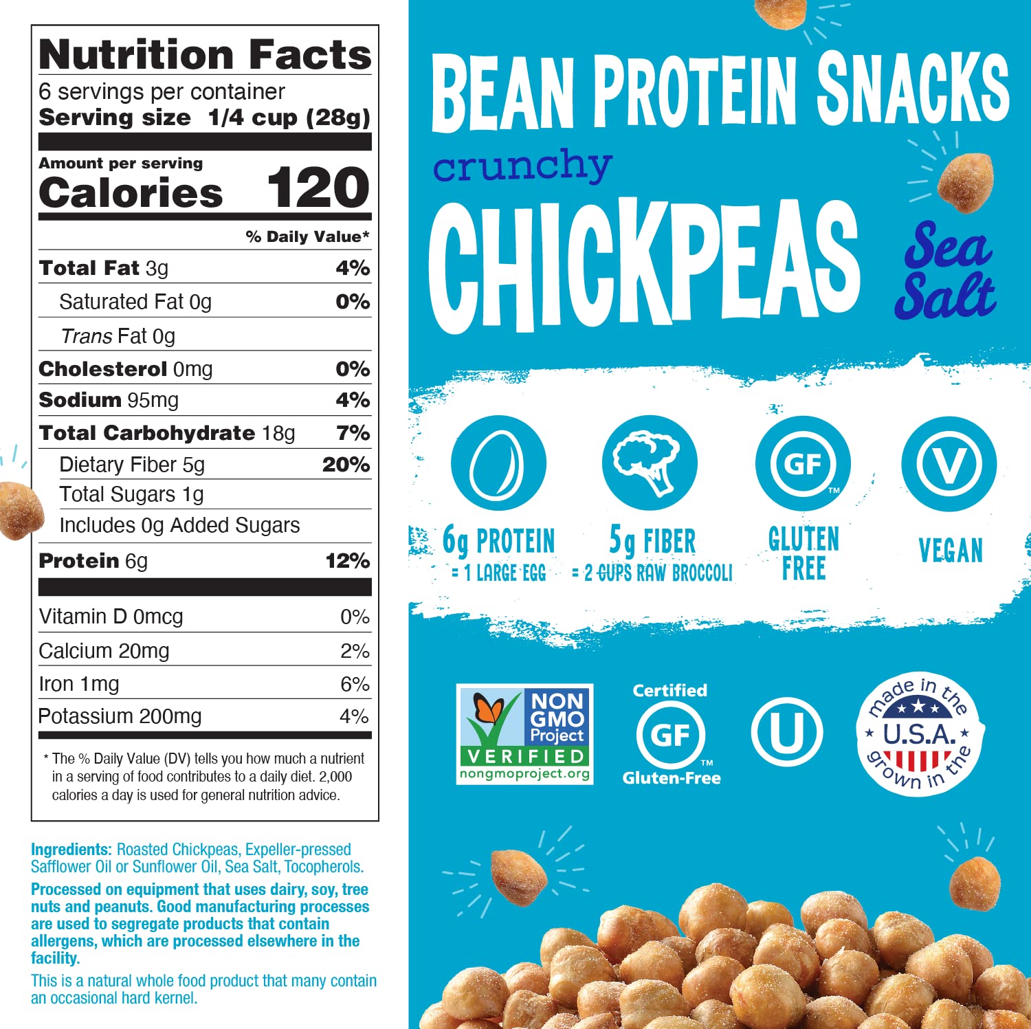 The Good Bean Crunchy Chickpeas Sea Salt close-up highlighting roasted texture and crunch.