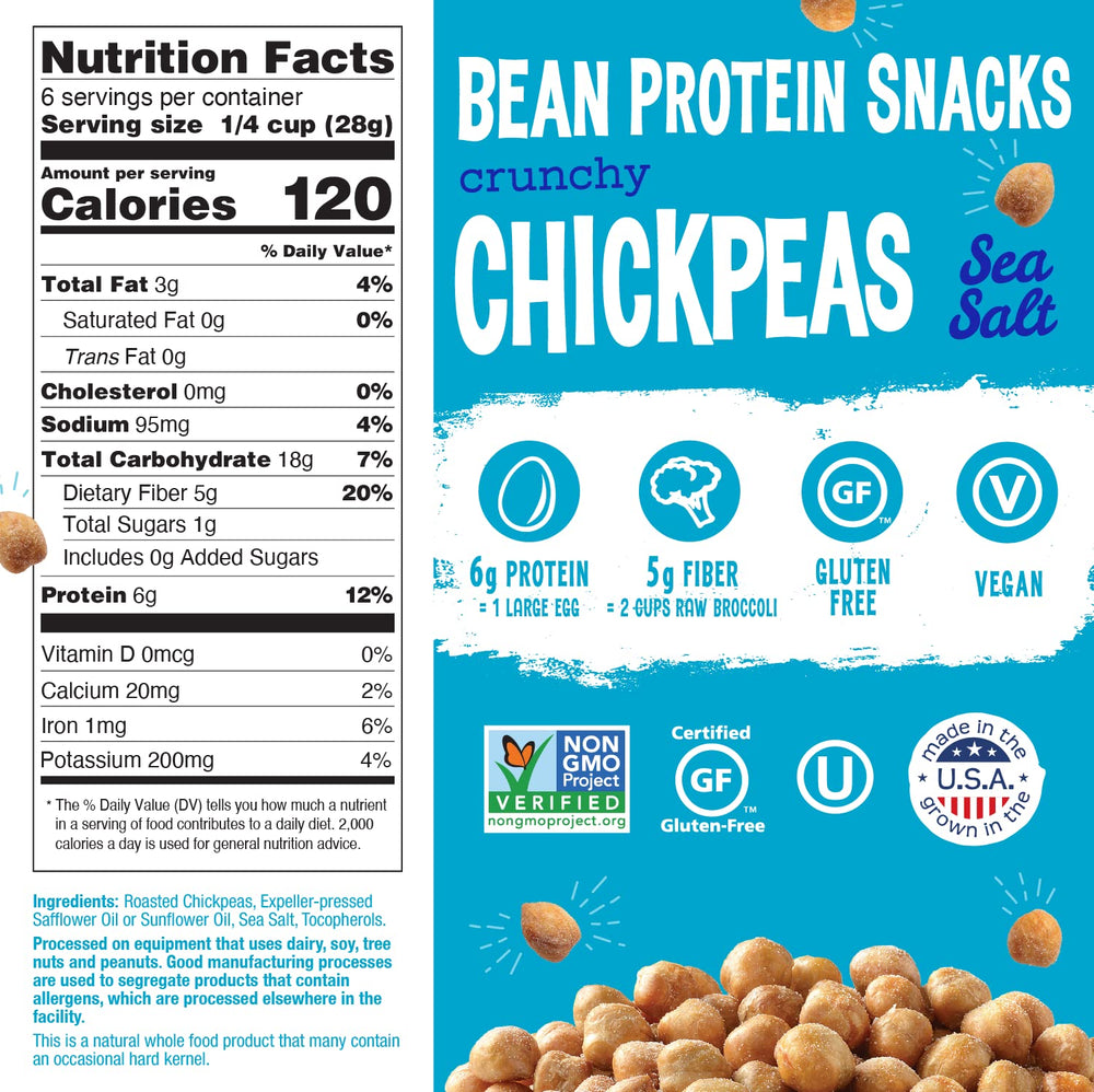 The Good Bean Crunchy Chickpeas Sea Salt close-up highlighting roasted texture and crunch.