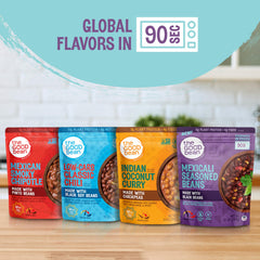 The Good Bean Heat and Eat Indian Coconut Curry pouch delivers flavorful plant protein.