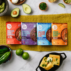 The Good Bean Heat and Eat Low Carb Classic Chili pouch for a quick, protein-packed lunch.