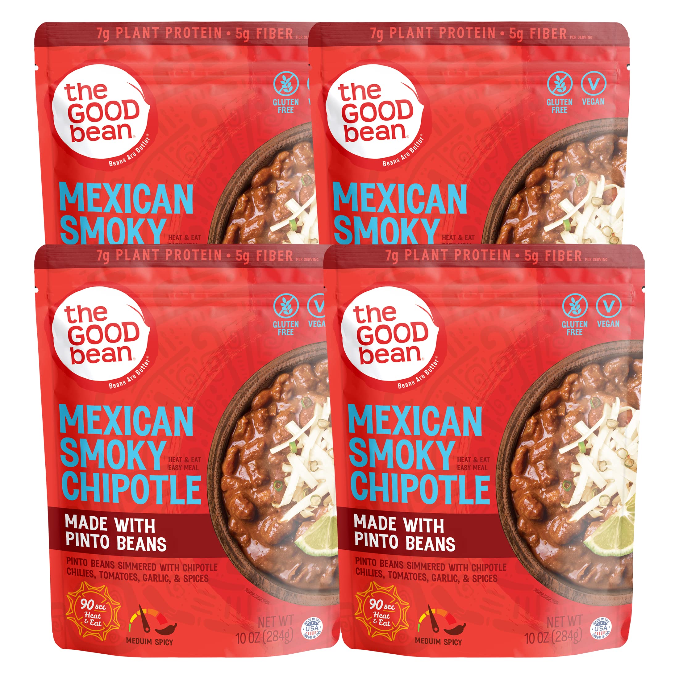 The Good Bean heat-and-eat pouch with Mexican smoky chipotle pinto beans, ready in 90 seconds.