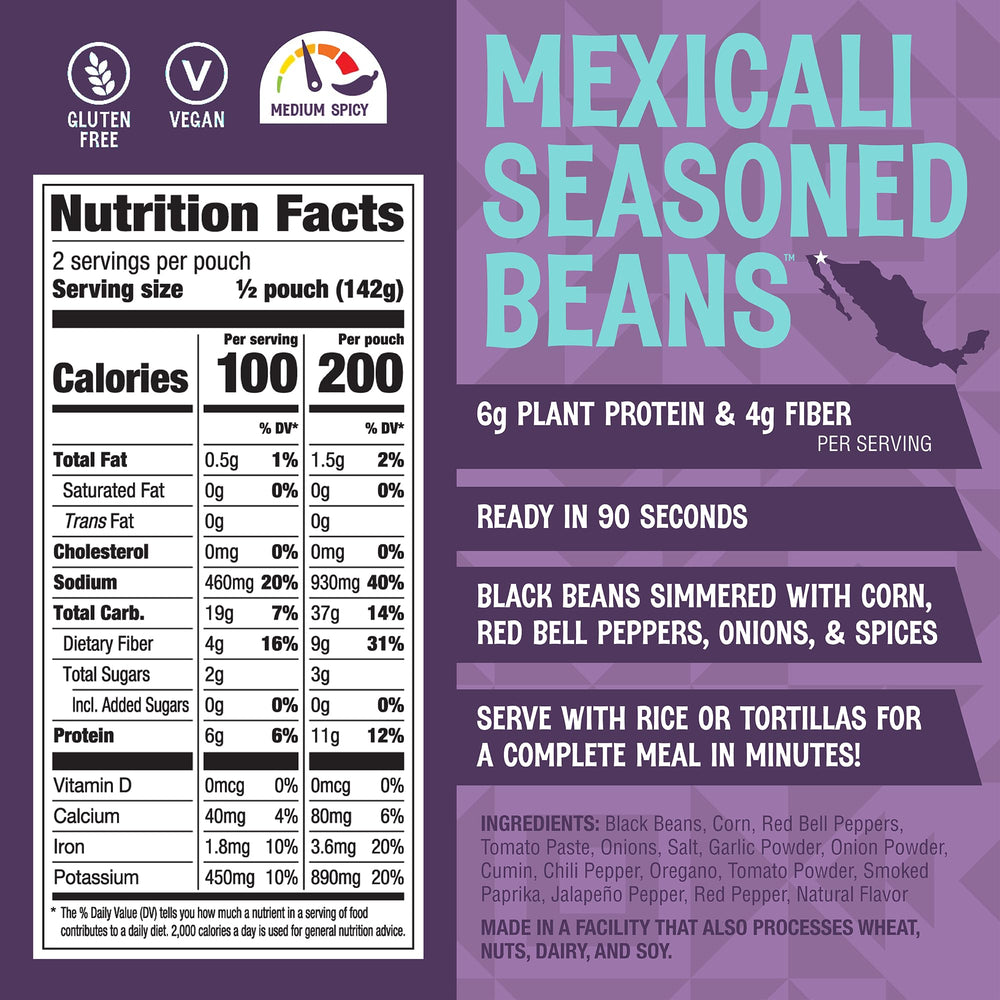 Mexicali beans with corn and peppers in a pouch for quick meals.