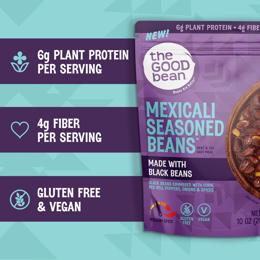 The Good Bean Mexicali beans provide plant protein and fiber.