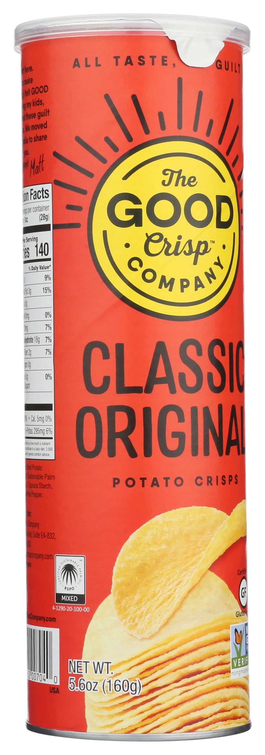 The Good Crisp Company Chips Stacked Original crispy chips provide a satisfying snacking texture.