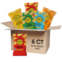 The Good Crisp Company crinkle-cut original chips in a six-pack, ideal for sharing.